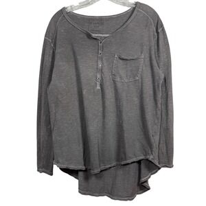 Free People "Frontier Slub" Henley Top 100% Cotton, Charcoal, Size Small